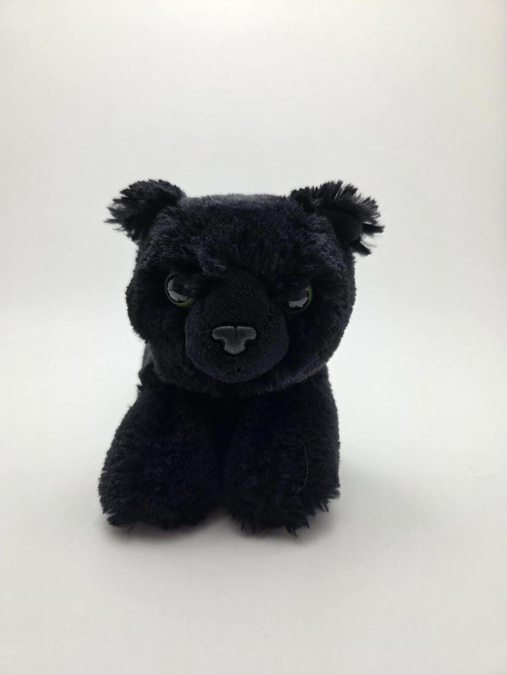 Aurora Twilight Black Cat Plush Lying Green Eyes Stuffed Animal (8 inch)